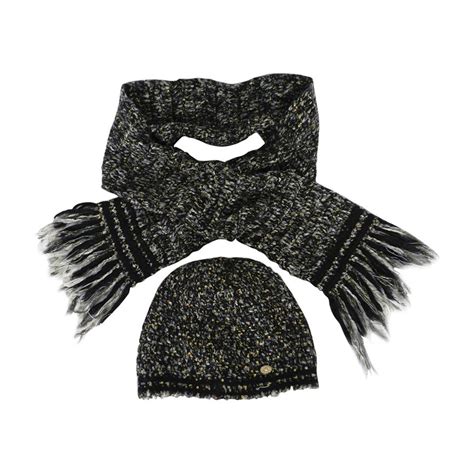 chanel scarf black|chanel hat and scarf set.